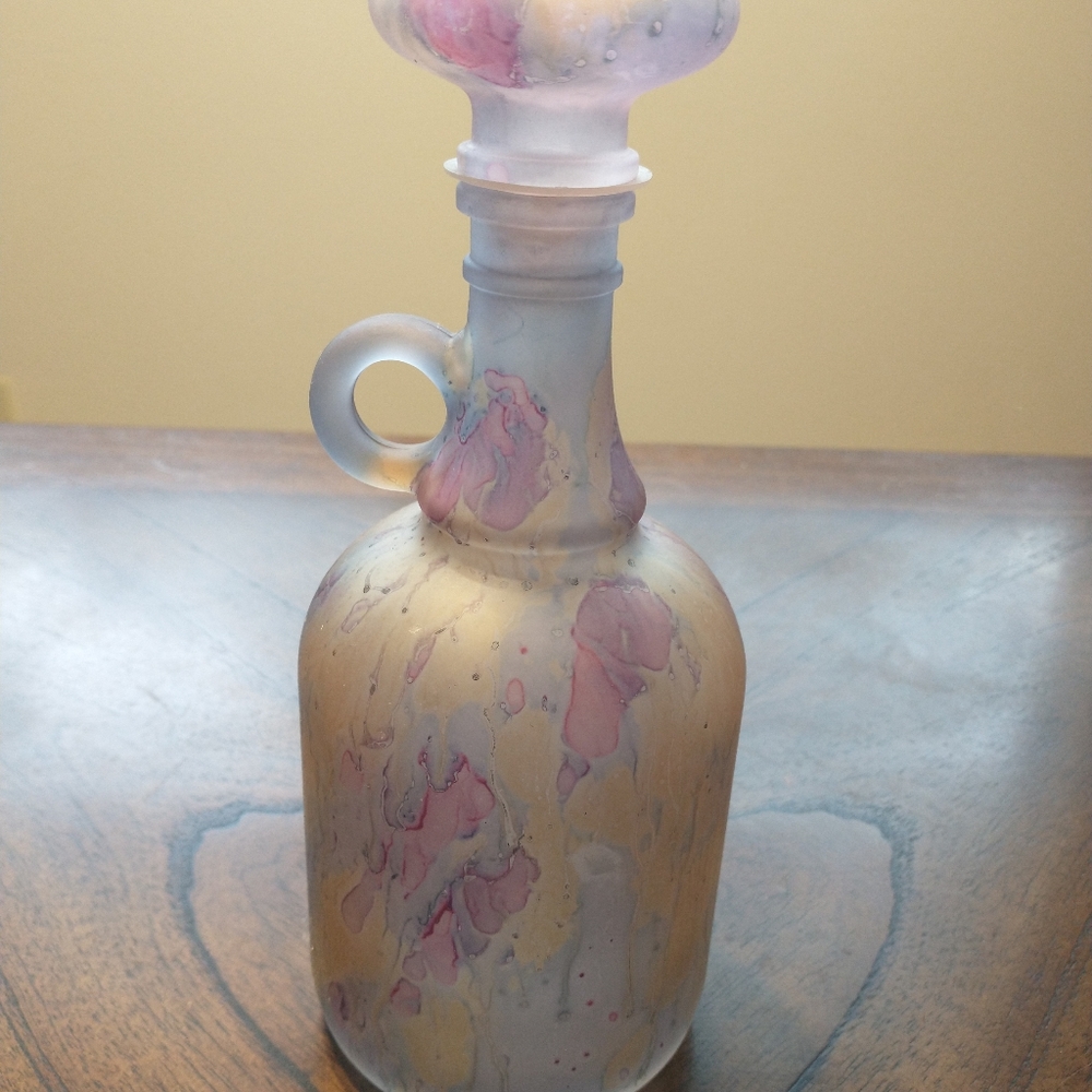 Rueven Nouveau Art Glass Co Hand Painted Satin Oil Spot Glaze Decanter - Picture 4 of 11
